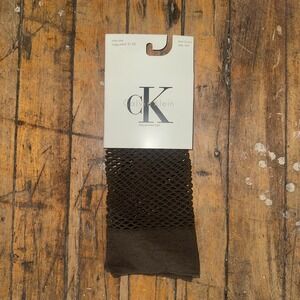 Calvin Klein Fishnet Socks Women's One Size Dark Brown Knitted Knee High Comfort